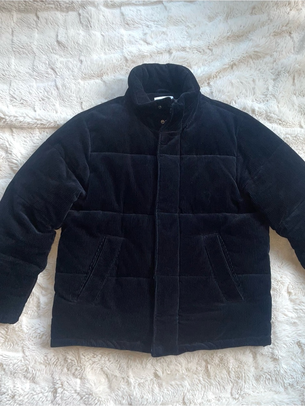 Topman Black Corduroy Quilted Puffer Jacket
